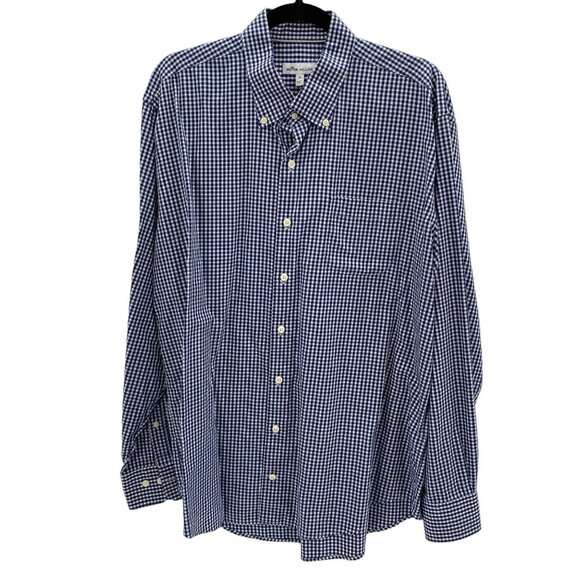 Peter Millar Cotton/Silk Blend Button Down Navy Shirt Men's Size XL - Picture 1 of 6